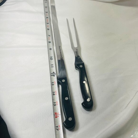 Showtime Six Star+ Carving Knife & Fork Set Stainless Steel Black Handles #2 &12 - Picture 9 of 10
